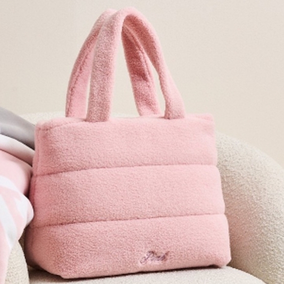 Victoria's Secret Handbags - Victorias Secret Blush Pink Tote Bag Fuzy Sherpa Shopper Handbag Baby Pink New